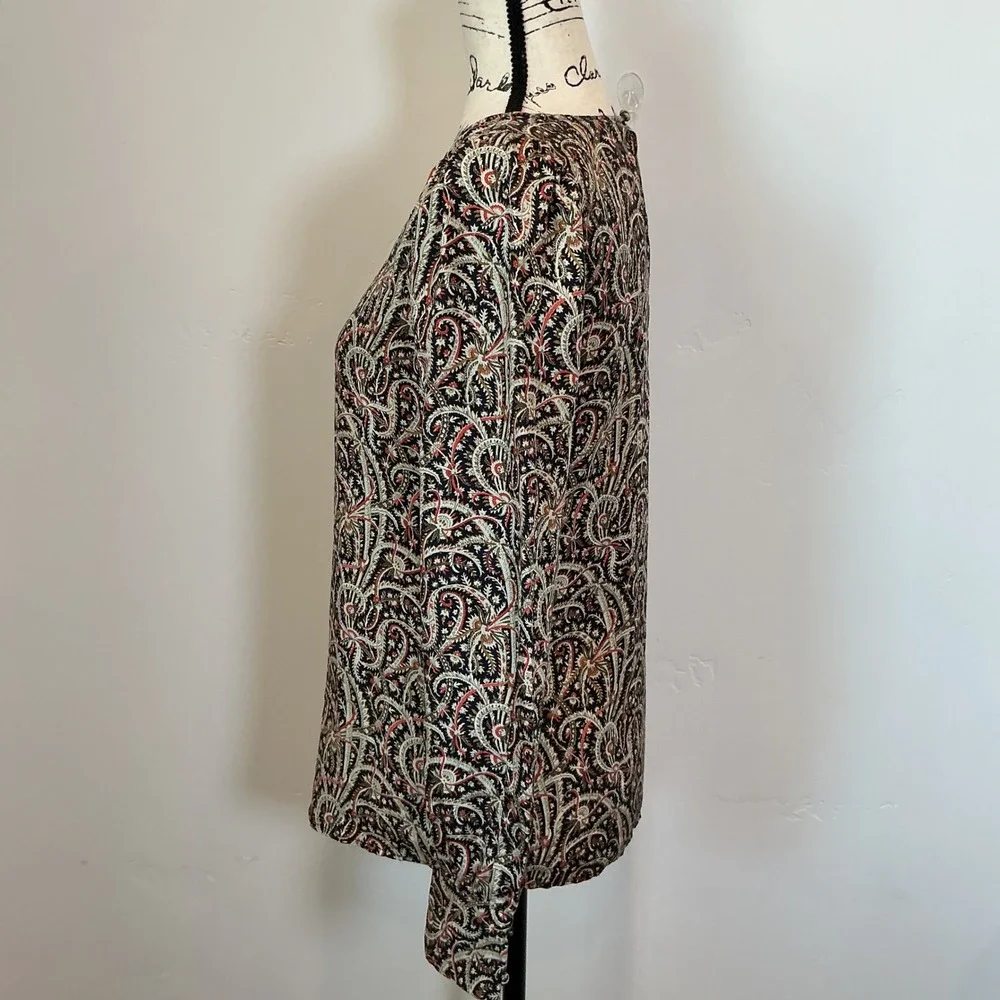 J.Crew 100%‎ Silk Long Sleeve Blouse Top Paisley Print Career Casual Black 0